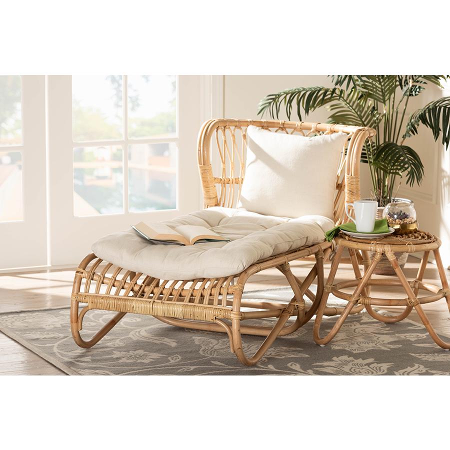 bali & pari Delara Modern Bohemian Natural Brown Rattan Chaise. Picture 21
