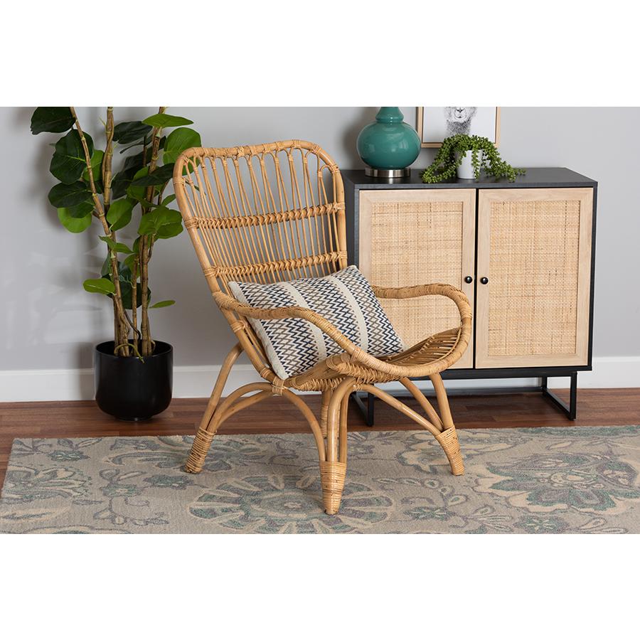 bali & pari Earvin Modern Bohemian Natural Brown Rattan Armchair. Picture 21