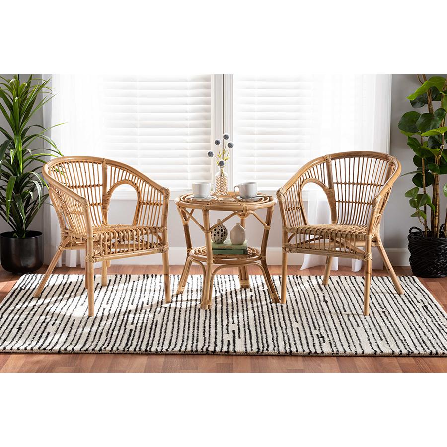 Alleta Modern Bohemian Natural Brown Rattan 3-Piece Living Room Set. Picture 21