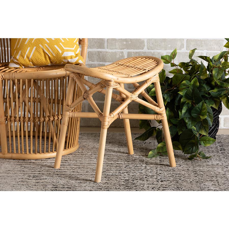 bali & pari Elgon Modern Bohemian Natural Brown Rattan Footstool. Picture 19