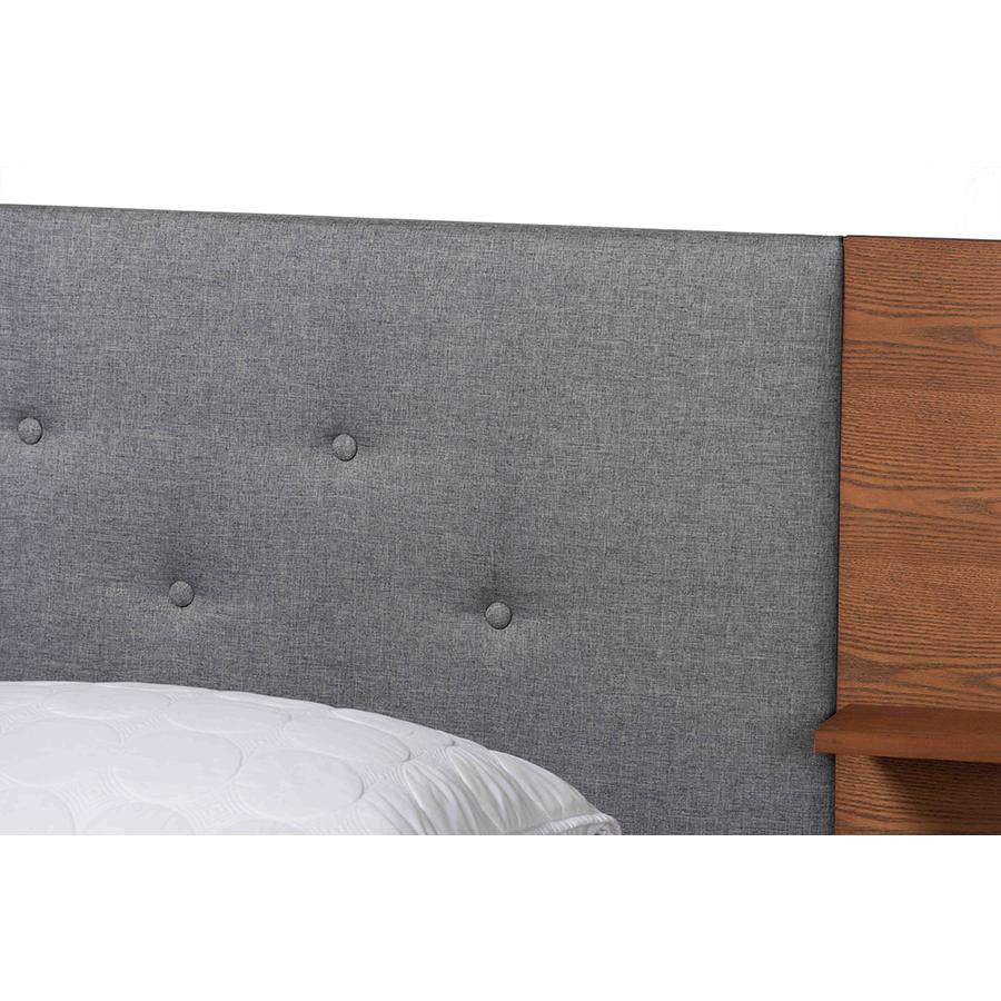 Walnut Finished Wood King Size Platform Storage Bed with Built-In Nightstands. Picture 6