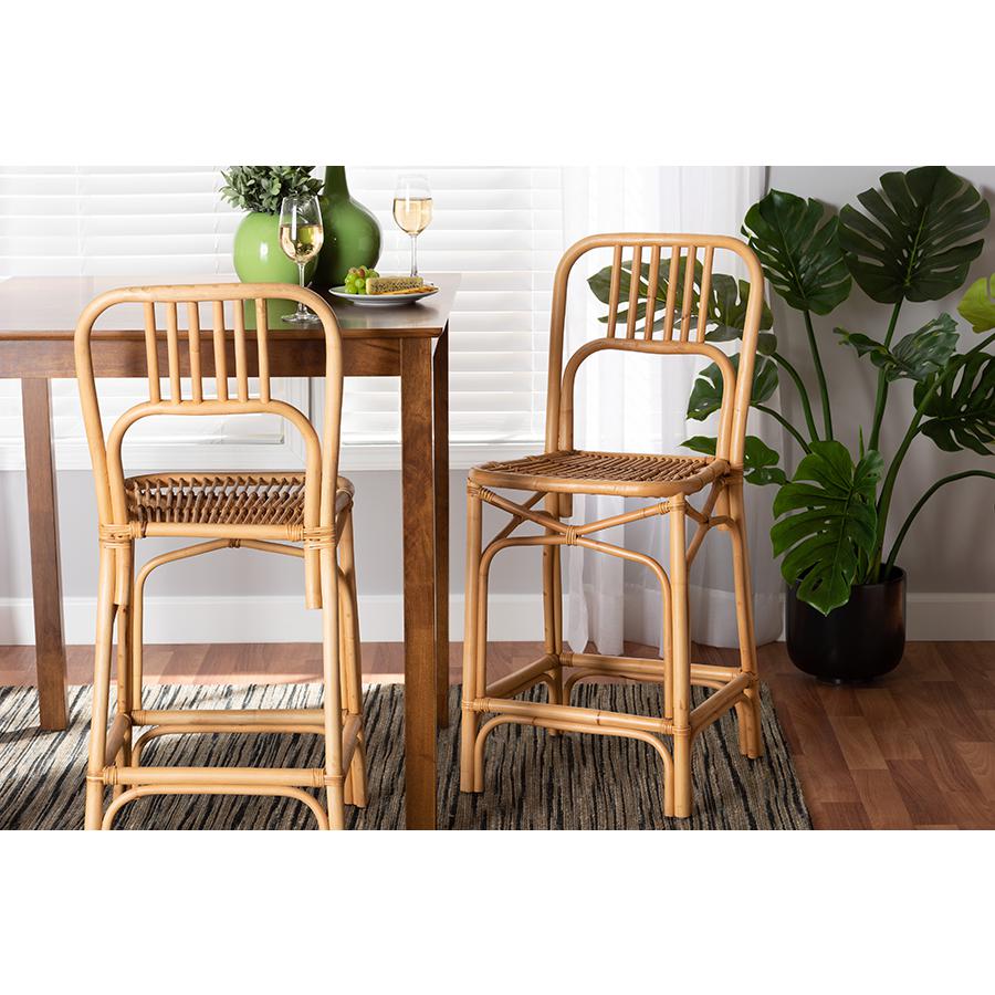 bali & pari Ivora Modern Bohemian Natural Brown Rattan Counter Stool. Picture 21