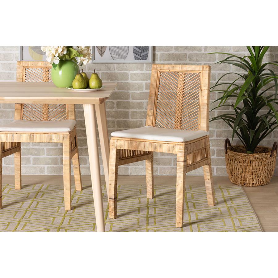 bali & pari Suci Modern Bohemian Natural Brown Rattan 2-Piece Dining Chair Set. Picture 19