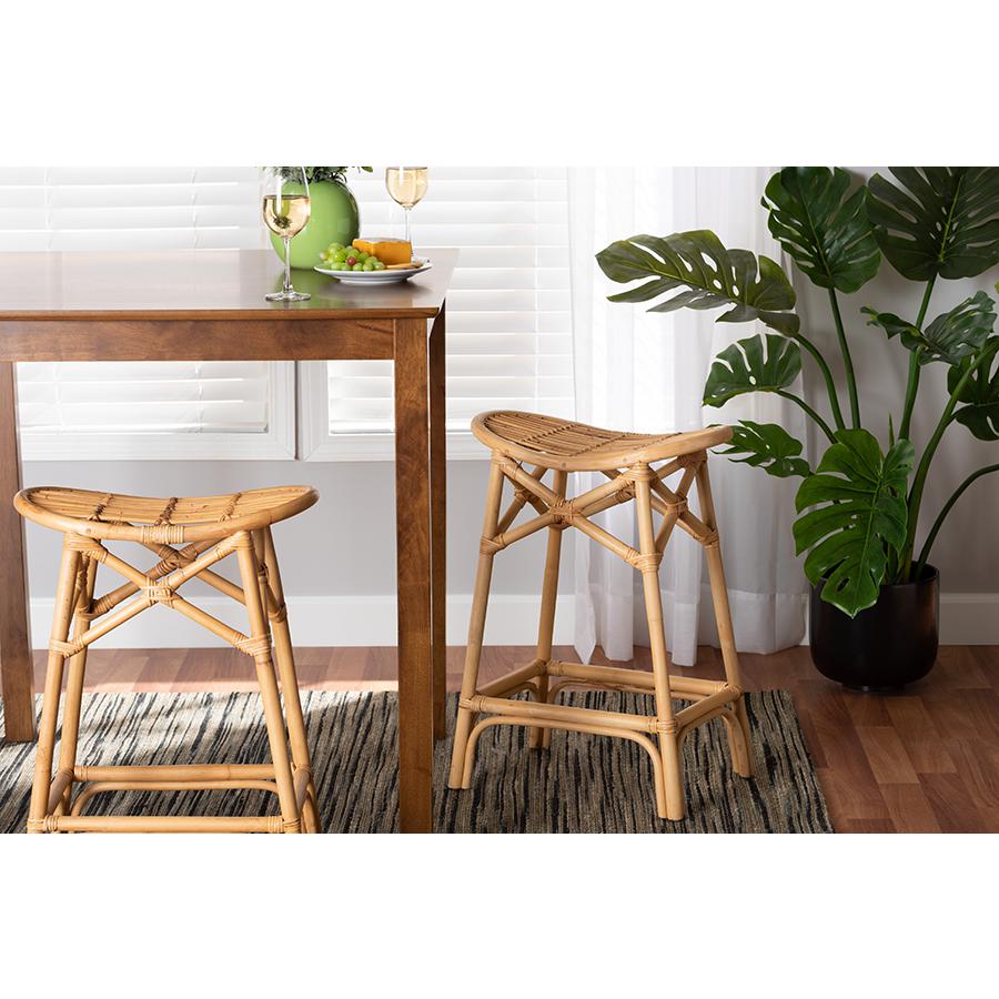 bali & pari Elgon Modern Bohemian Natural Brown Rattan Counter Stool. Picture 19