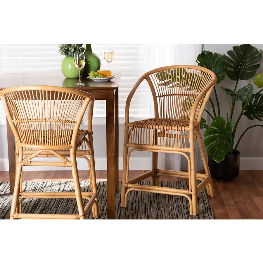 bali & pari Murai Modern Bohemian Natural Brown Rattan Counter Stool. Picture 21