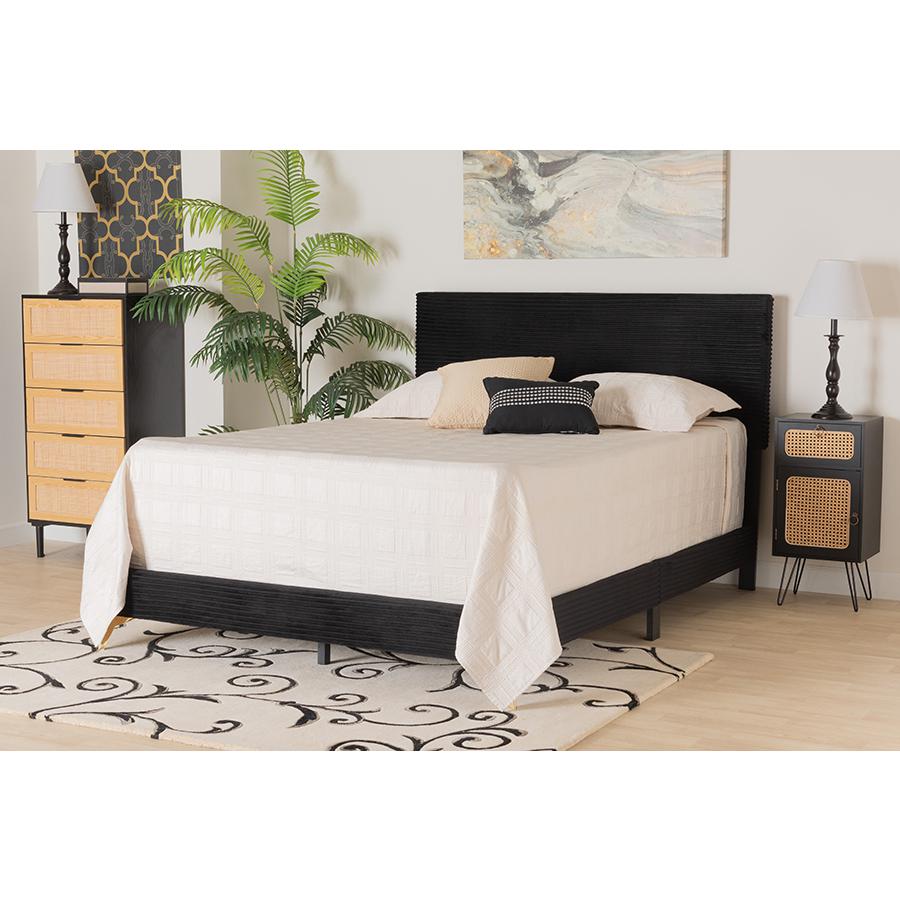 Black Velvet and Gold Metal Queen Size Panel Bed. Picture 19
