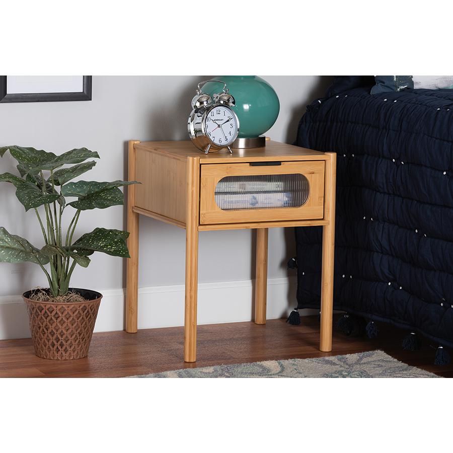 Transitional Natural Brown Bamboo Wood 1-Drawer End Table. Picture 21