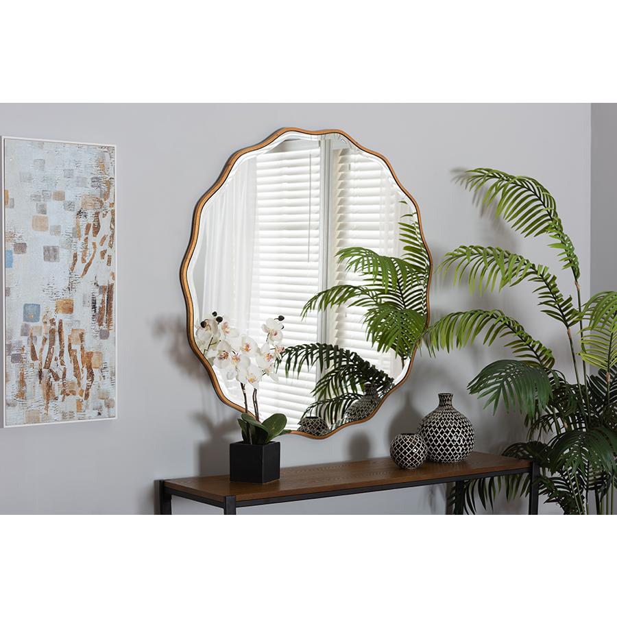 Weston Modern Glam and Luxe Antique Goldleaf Finished Wood Accent Wall Mirror. Picture 9