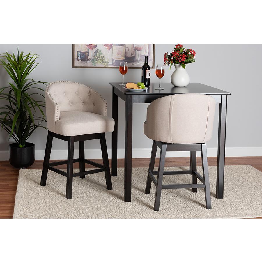 Espresso Brown Finished Wood 2-Piece Swivel Counter Stool Set. Picture 19