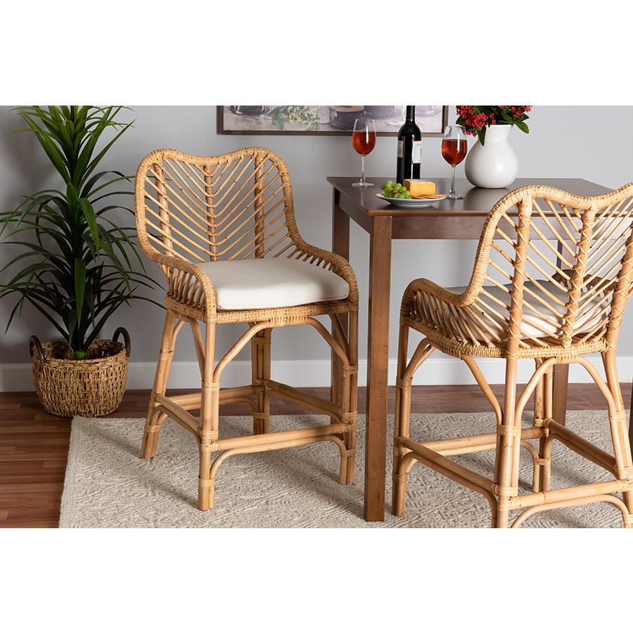 bali & pari Arween Modern Bohemian Natural Brown Rattan Counter Stool. Picture 21