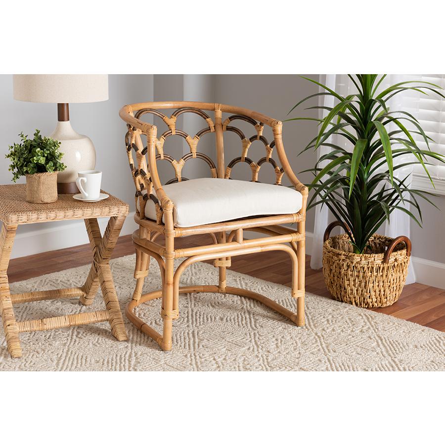 bali & pari Aster Modern Bohemian Natural Brown Rattan Armchair. Picture 21