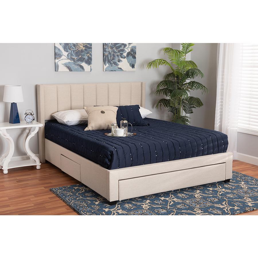 Transitional Beige Fabric Full Size 3-Drawer Storage Platform Bed. Picture 29