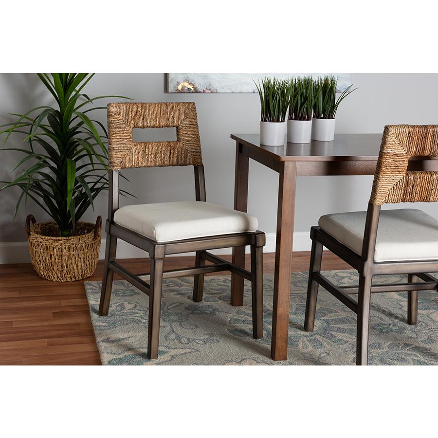 Bohemian Dark Brown Finished Mahogany Wood and Natural Rattan Dining Chair. Picture 21