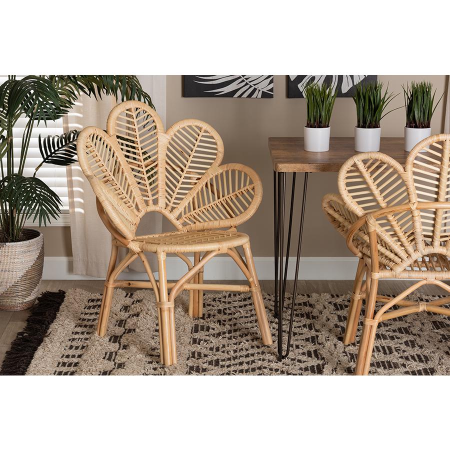 bali & pari Bianca Modern Bohemian Natural Brown Rattan Flower Chair. Picture 21