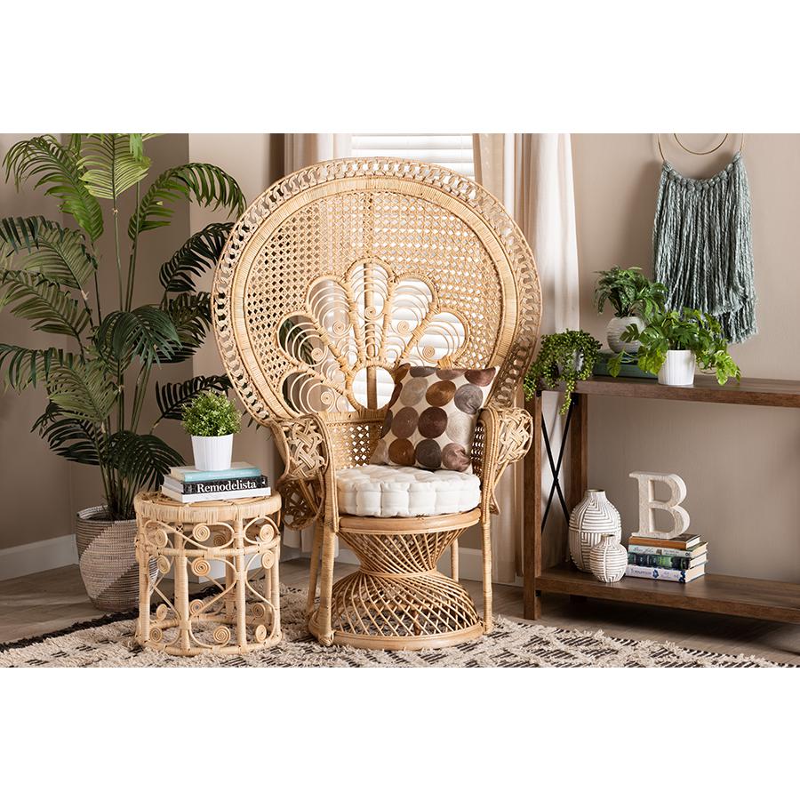 bali & pari Ediva Modern Bohemian Natural Brown Rattan Peacock Accent Chair. Picture 21