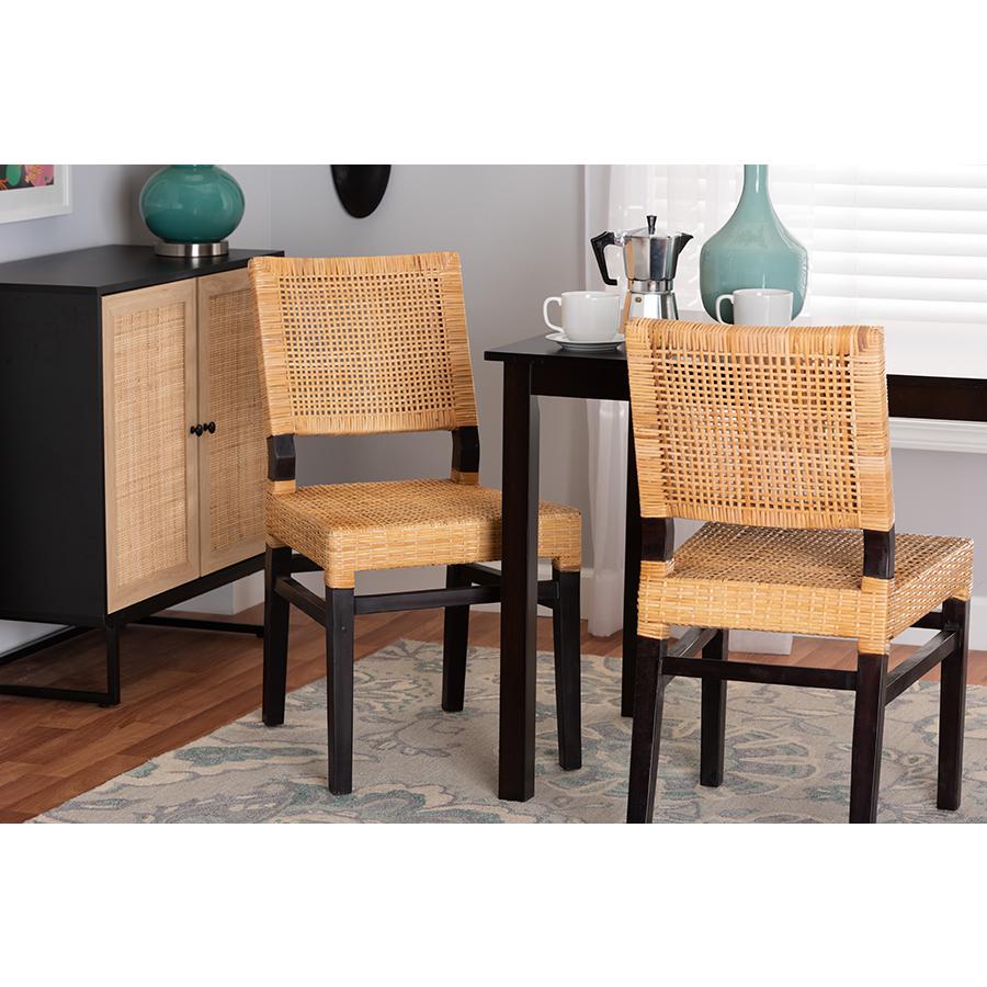 Bohemian Natural Brown Rattan and Espresso Brown Mahogany Wood Dining Chair. Picture 20