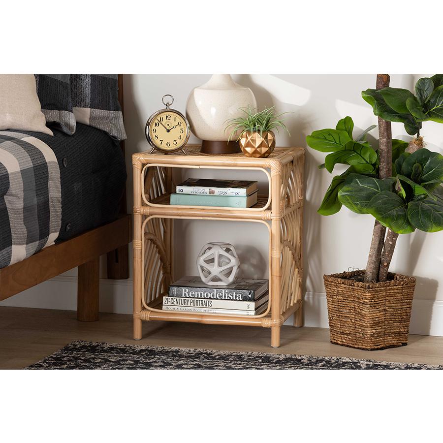 bali & pari Baara Modern Bohemian Natural Brown Rattan Nightstand. Picture 17