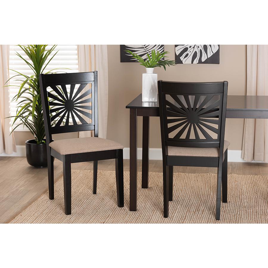 Olympia Modern Beige Fabric and Espresso Brown Finished Wood Dining Chair. Picture 19