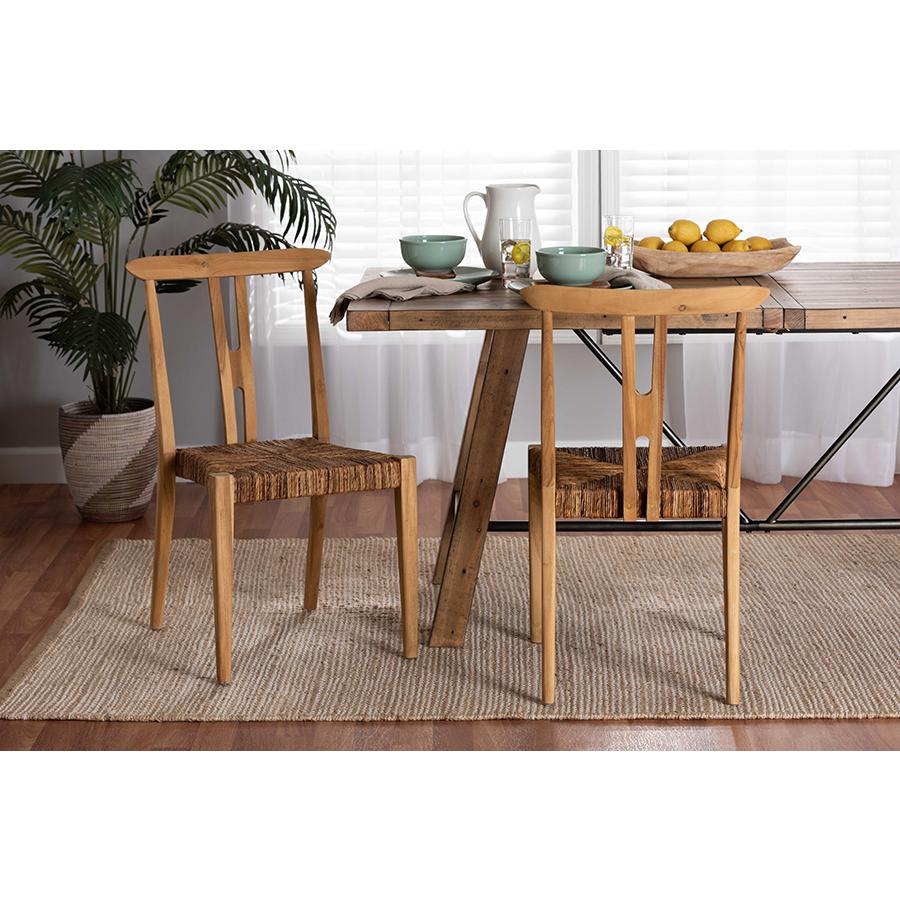 Bohemian Natural Brown Teak Wood and Seagrass 2-Piece Dining Chair Set. Picture 19