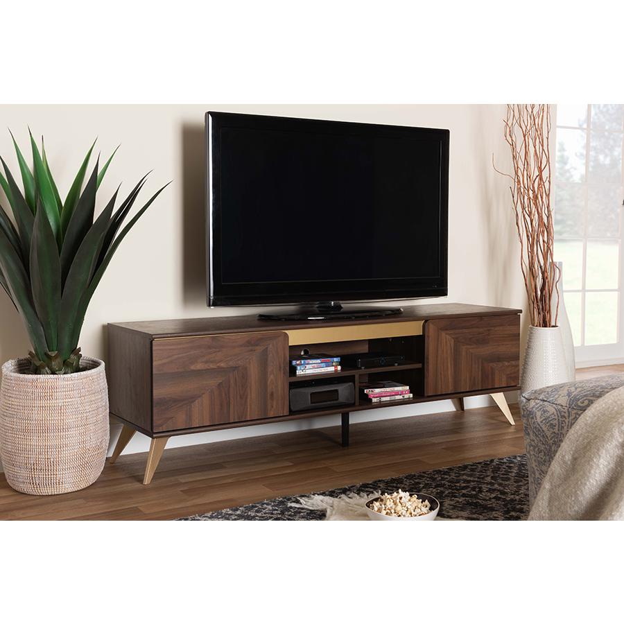 Transitional Walnut Brown Finished Wood 2-Door TV Stand. Picture 21