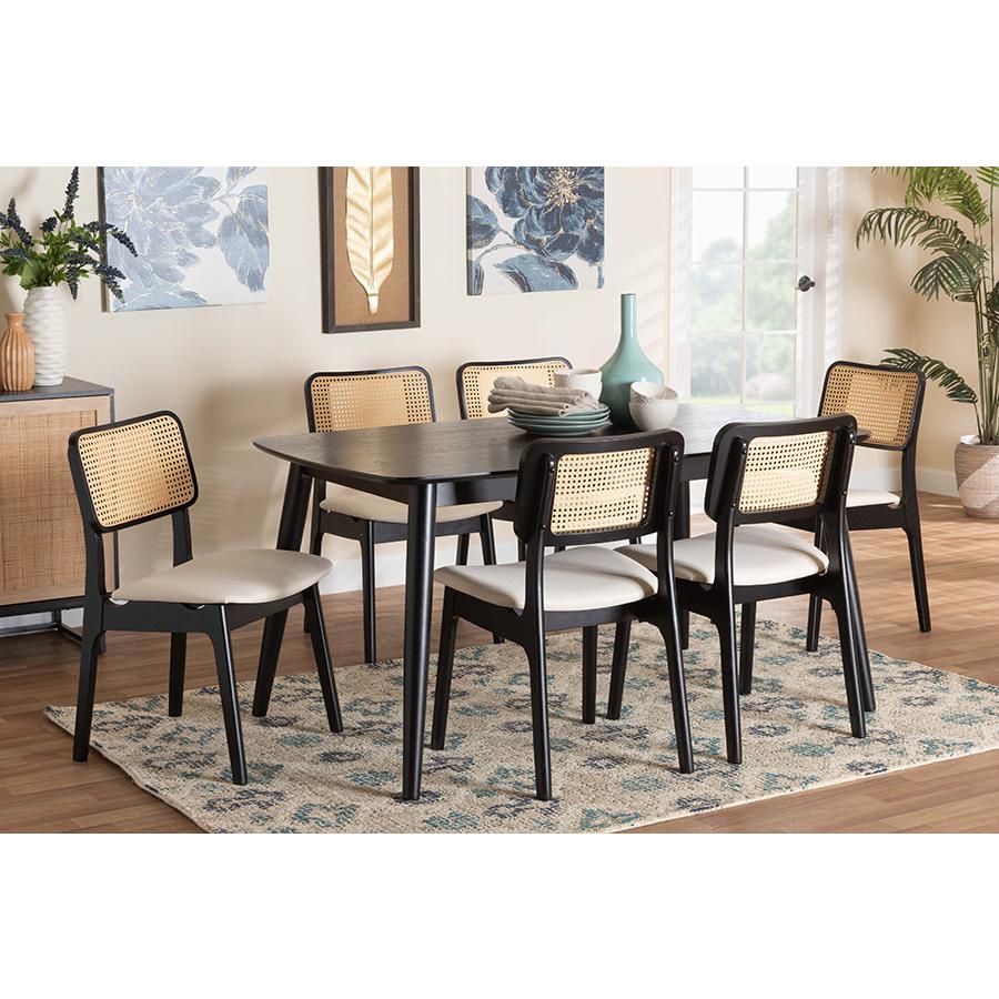 Cream Fabric and Black Finished Wood 7-Piece Dining Set. Picture 21