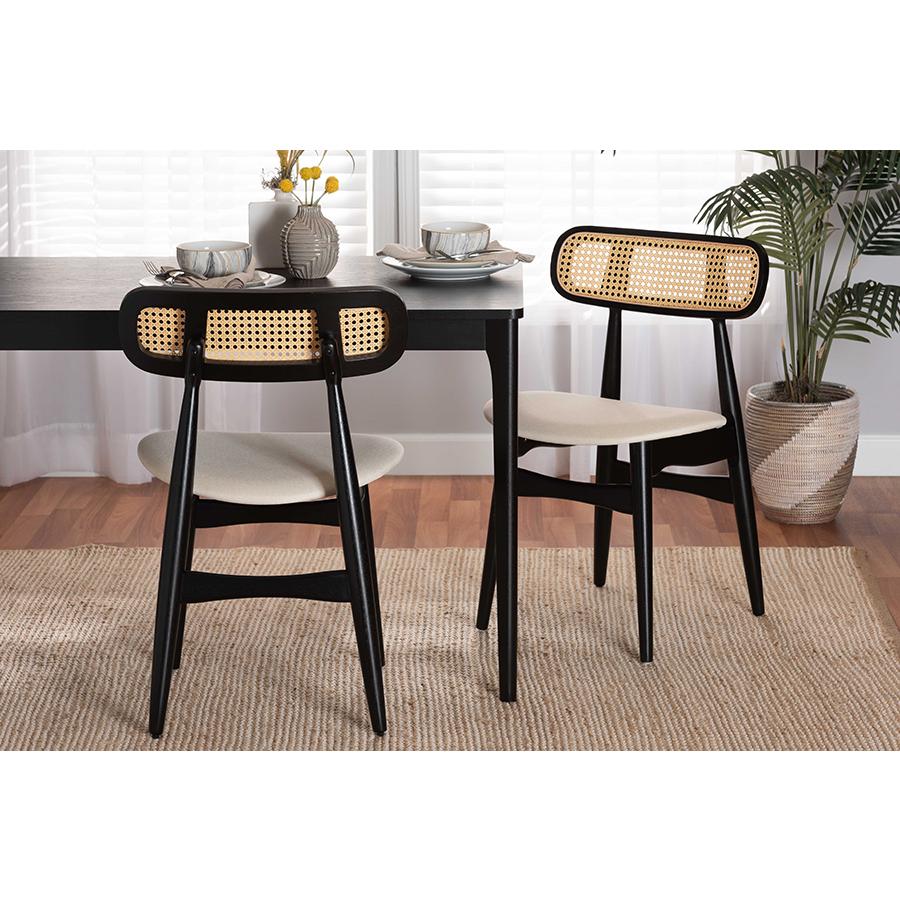 Cream Fabric and Black Finished Wood 2-Piece Dining Chair Set. Picture 19