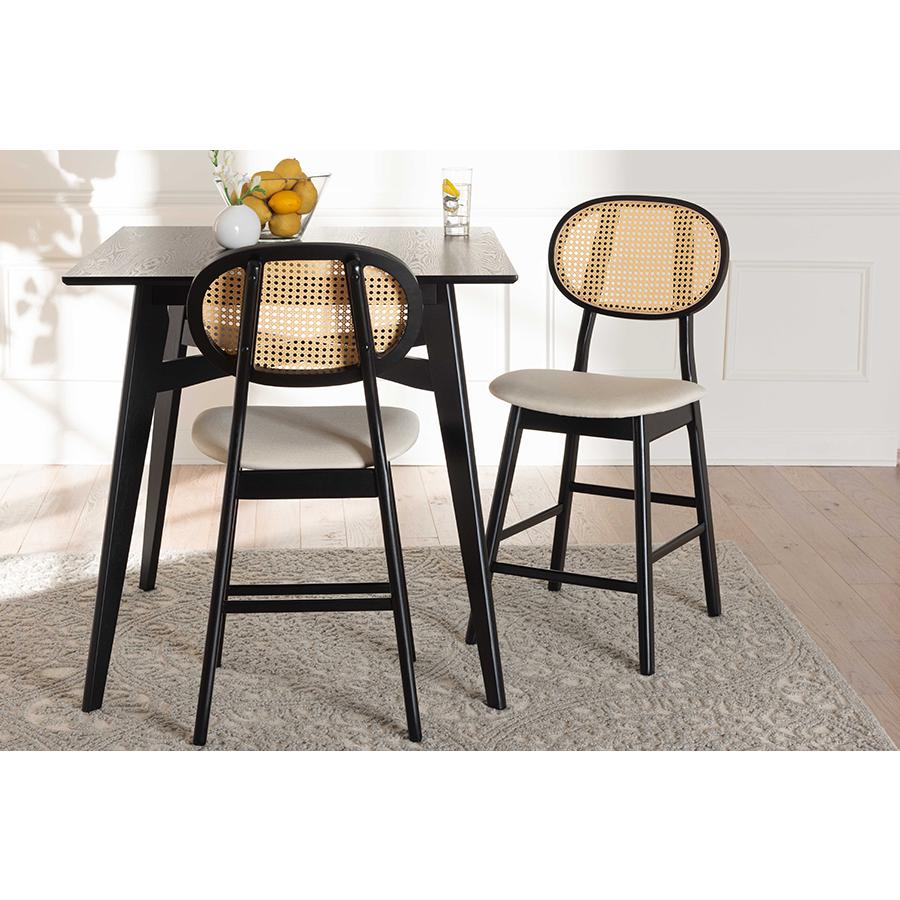 Cream Fabric and Black Finished Wood 2-Piece Counter Stool Set. Picture 19