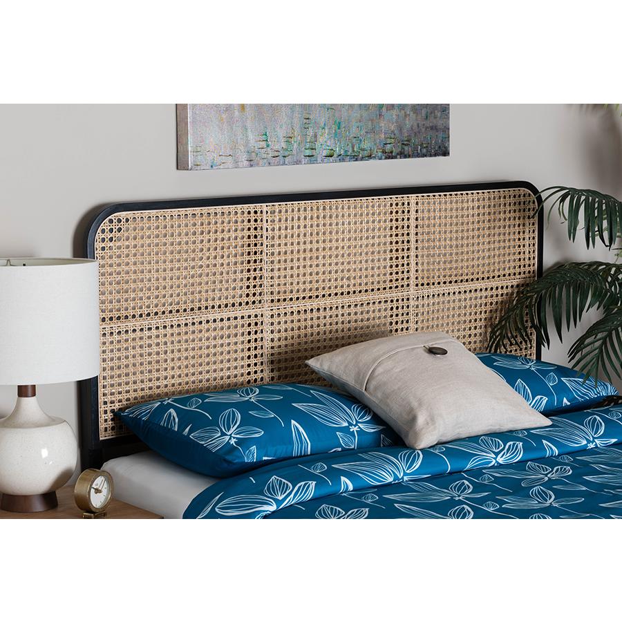 Lainer Modern Bohemian Black Finished Bayur Wood and Natural Bamboo Headboard. Picture 17