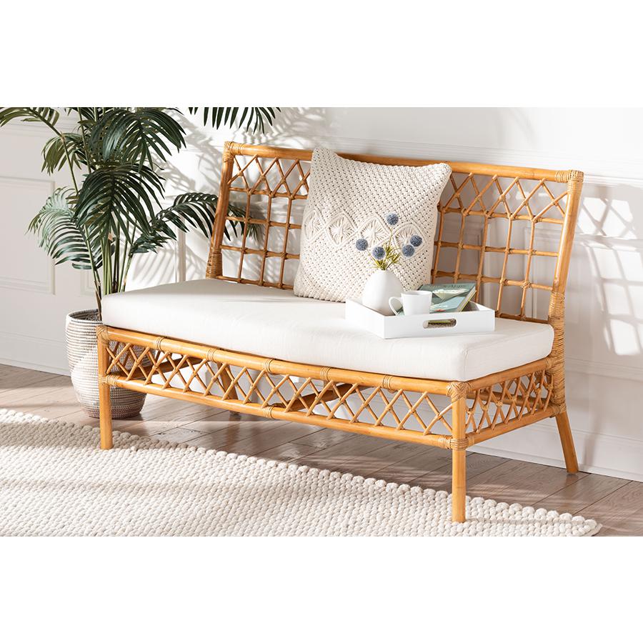 Capella Modern Bohemian Honey Rattan Dining Bench. Picture 21