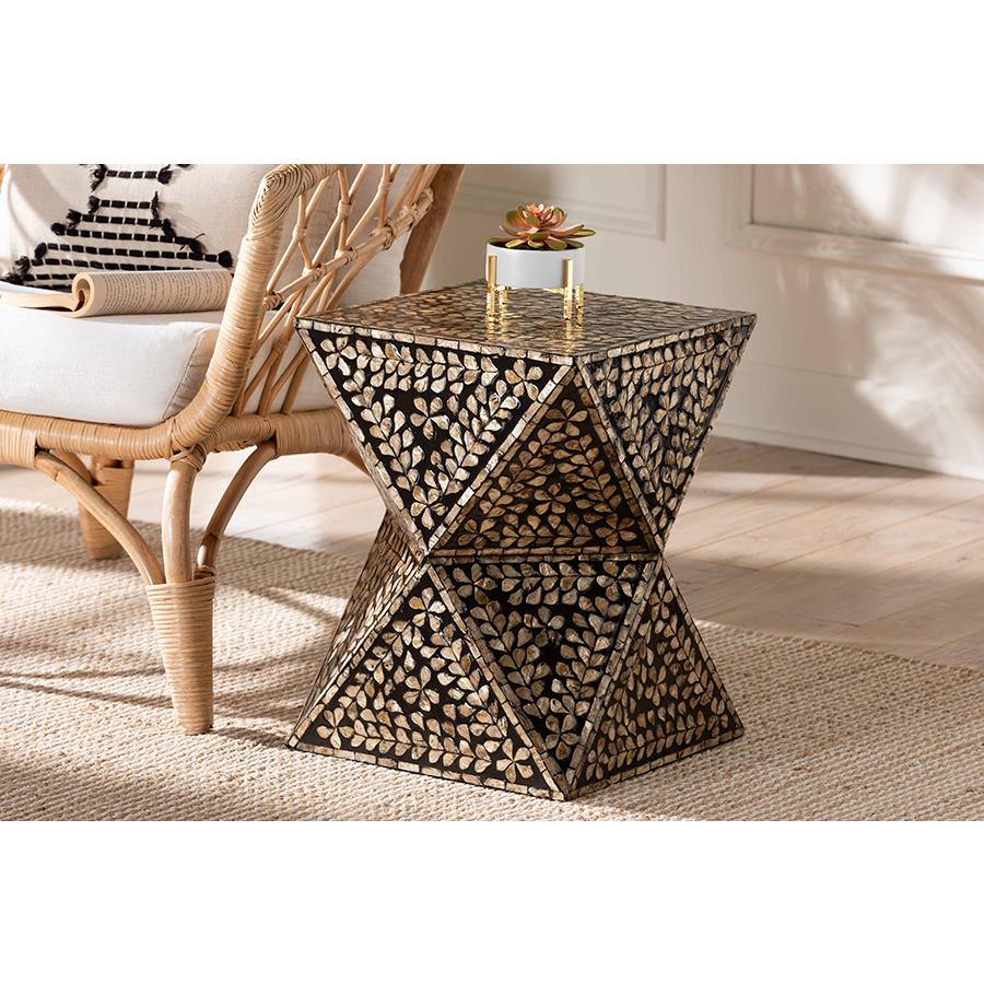 Baxton Studio Feronia Modern Bohemian Black and Bronze Mother of Pearl End Table. Picture 17