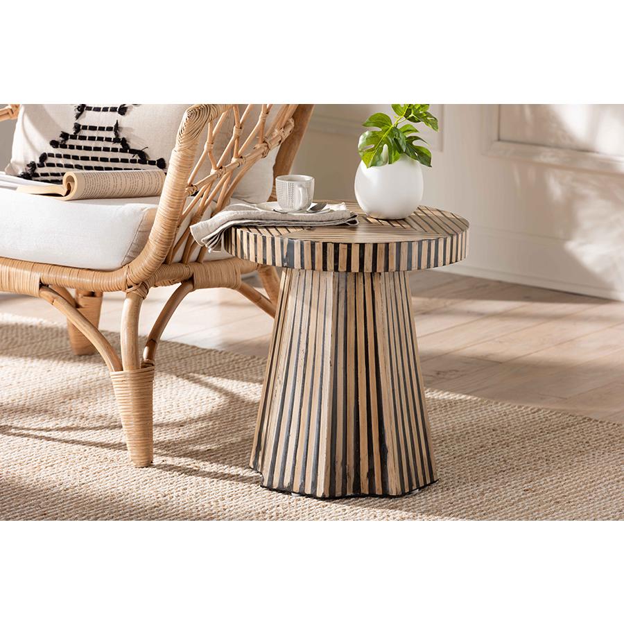 Devika Modern Bohemian Two-Tone Natural and Dark Brown Bamboo End Table. Picture 15
