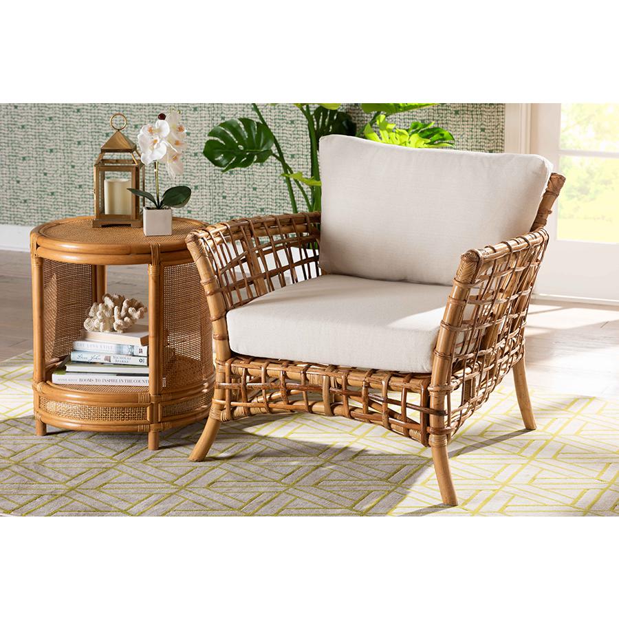 bali & pari Babette Modern Bohemian Natural Brown Rattan Arm Chair. Picture 21