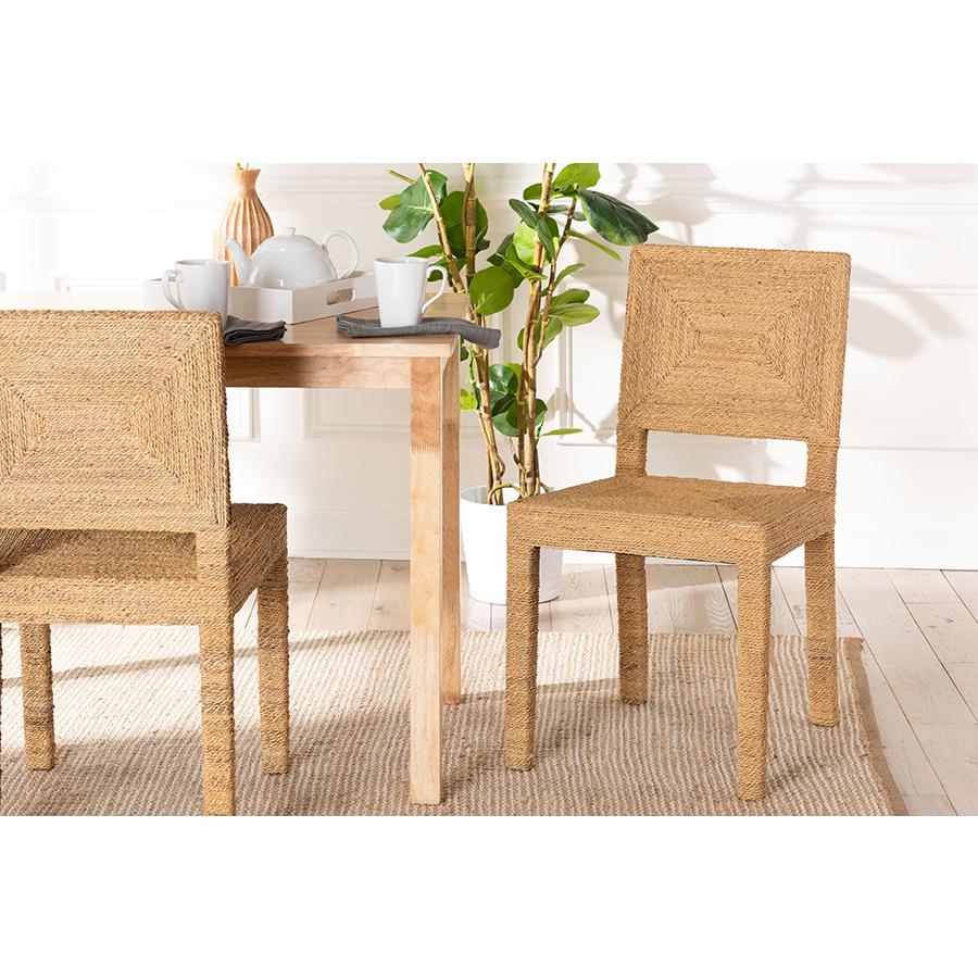 Anfield Modern Bohemian Natural Seagrass and Mahogany Wood Dining Chair. Picture 21