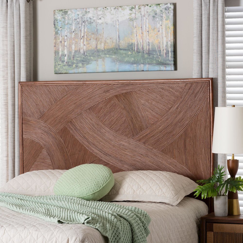 Elettra Bohemian Dark Brown Rattan King Size Standalone Headboard. Picture 2