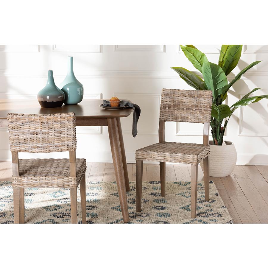 Barossa Bohemian Grey Kubu Rattan and Mahogany Wood Dining Chair. Picture 21