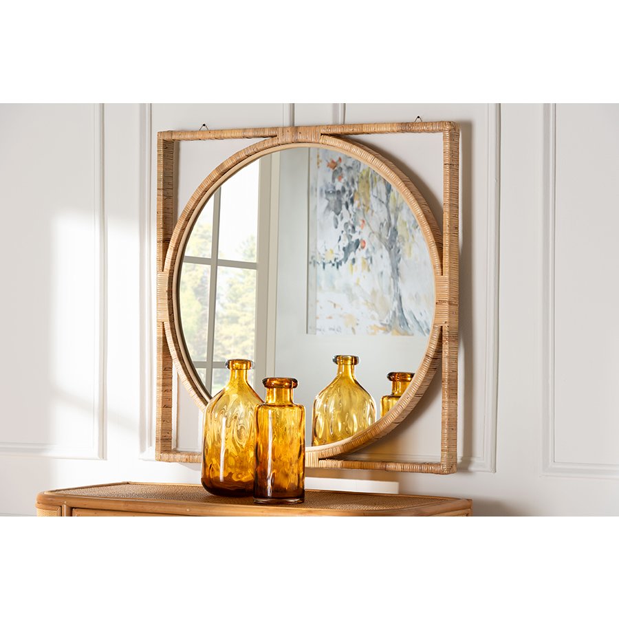 Bayan Japandi Natural Rattan Wall Mirror. Picture 9