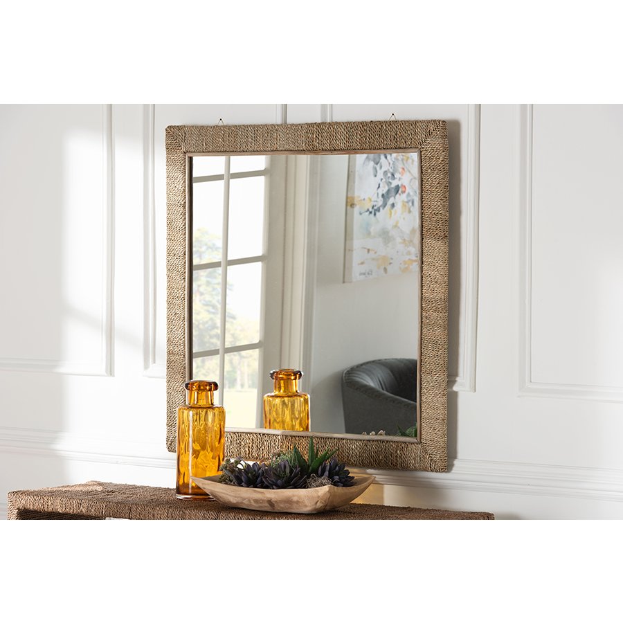 Geralyn Japandi Natural Seagrass Square Wall Mirror. Picture 9