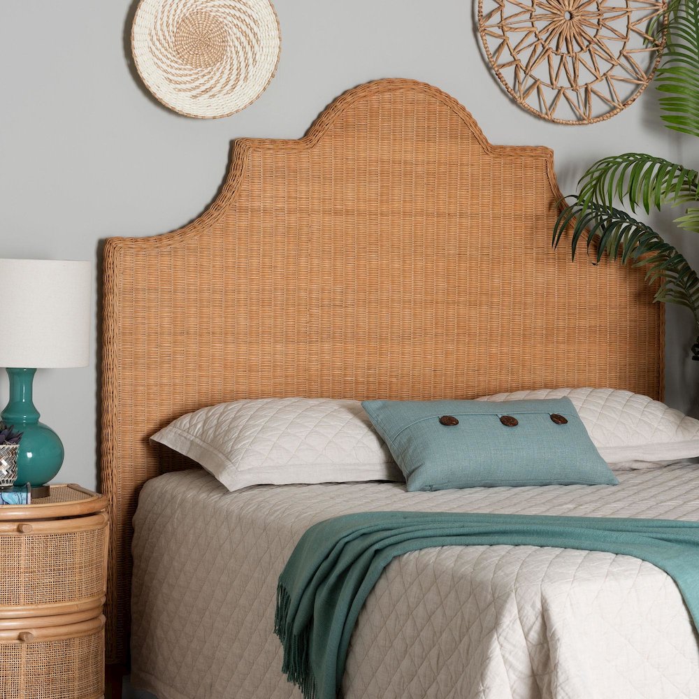 Melanie Bohemian Light Honey Rattan Queen Size Standalone Headboard. Picture 5