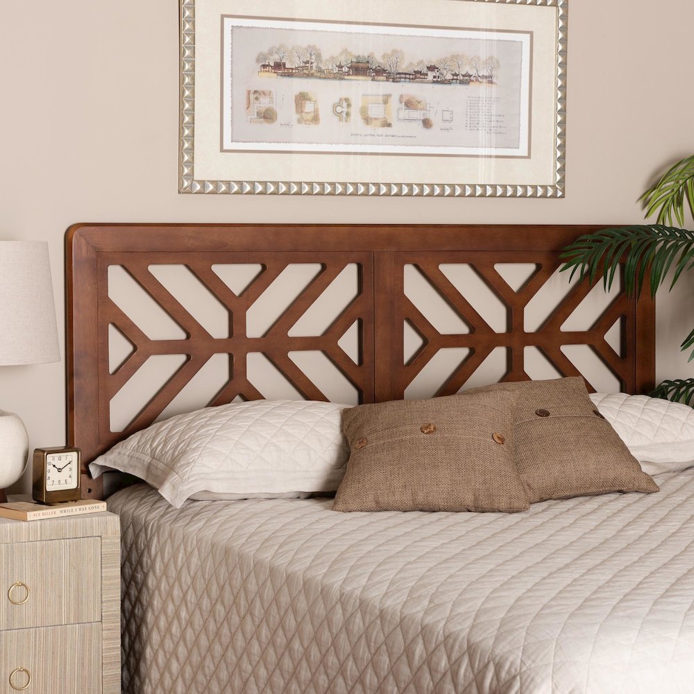 Wood Headboard with Geometric Cutout Design - Modern Decorative Panel, Queen. Picture 4