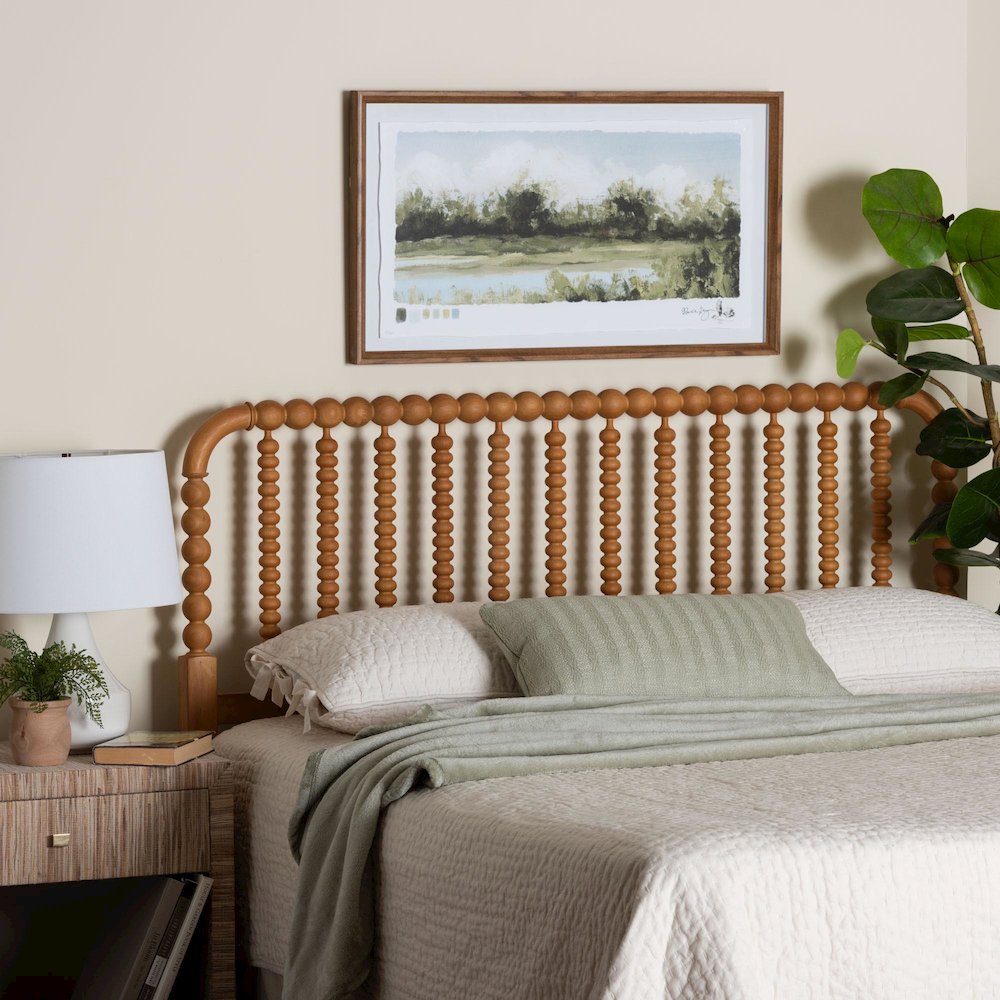 Finley Turned Bobbin Headboard - Spindle Design, Farmhouse, King, Oak Brown. Picture 4