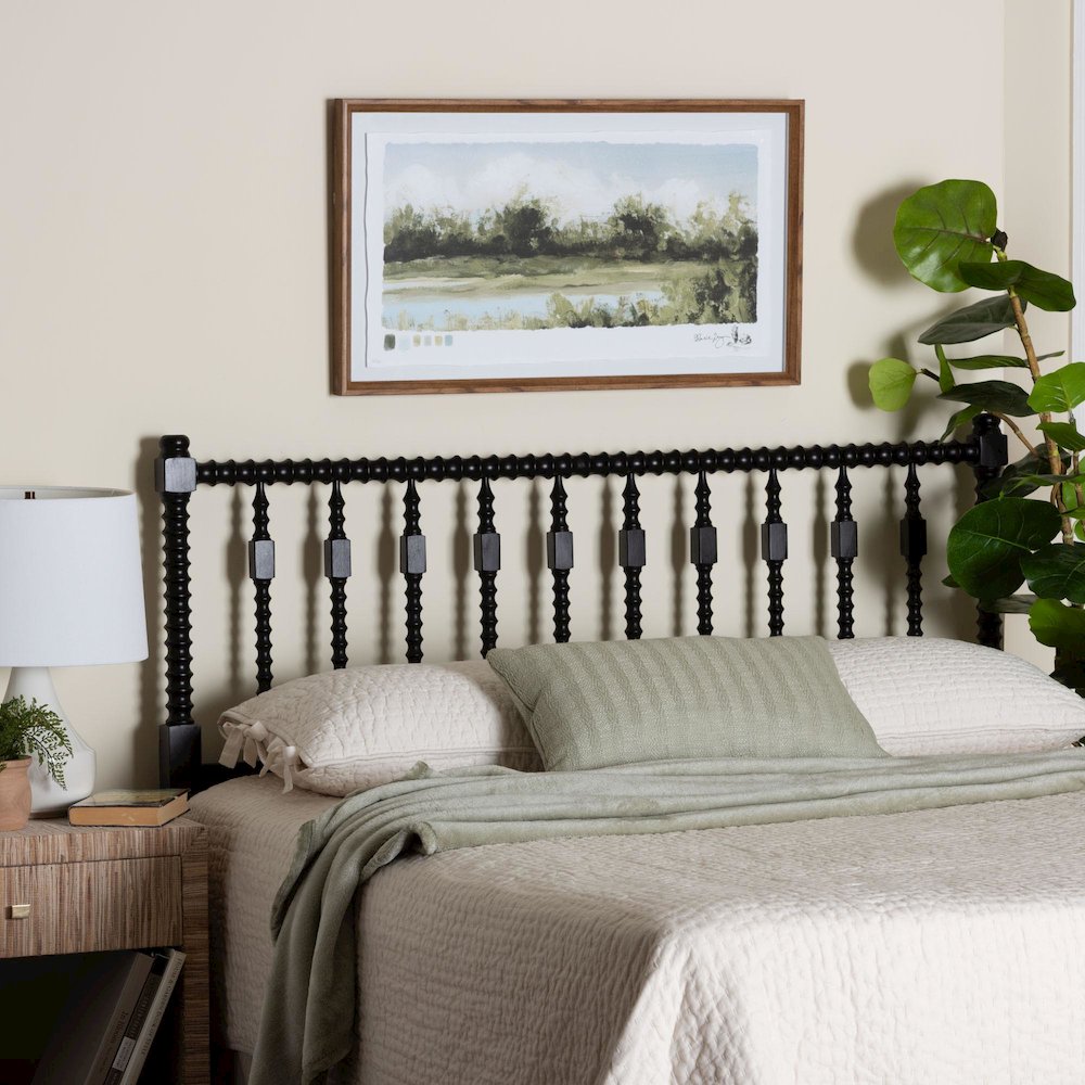 Juliette Turned Spindle Headboard - Spoke Design, Farmhouse, King, Black. Picture 4