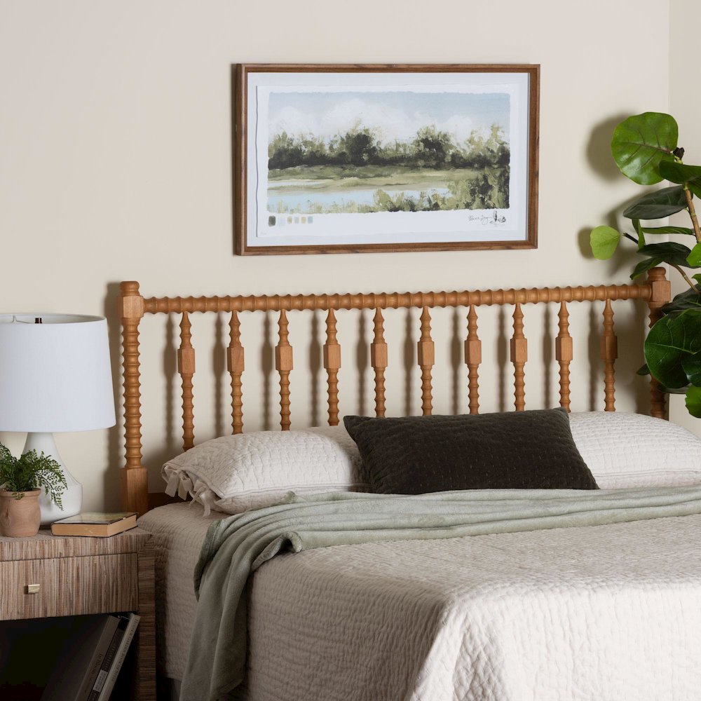 Juliette Turned Spindle Headboard - Spoke Design, Farmhouse, King, Oak Brown. Picture 4