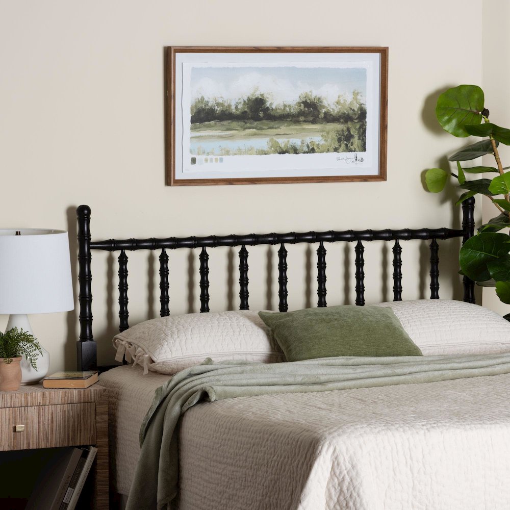 Edaline Bamboo Motif Headboard - Turned Spindle Design, Boho, King, Black. Picture 4