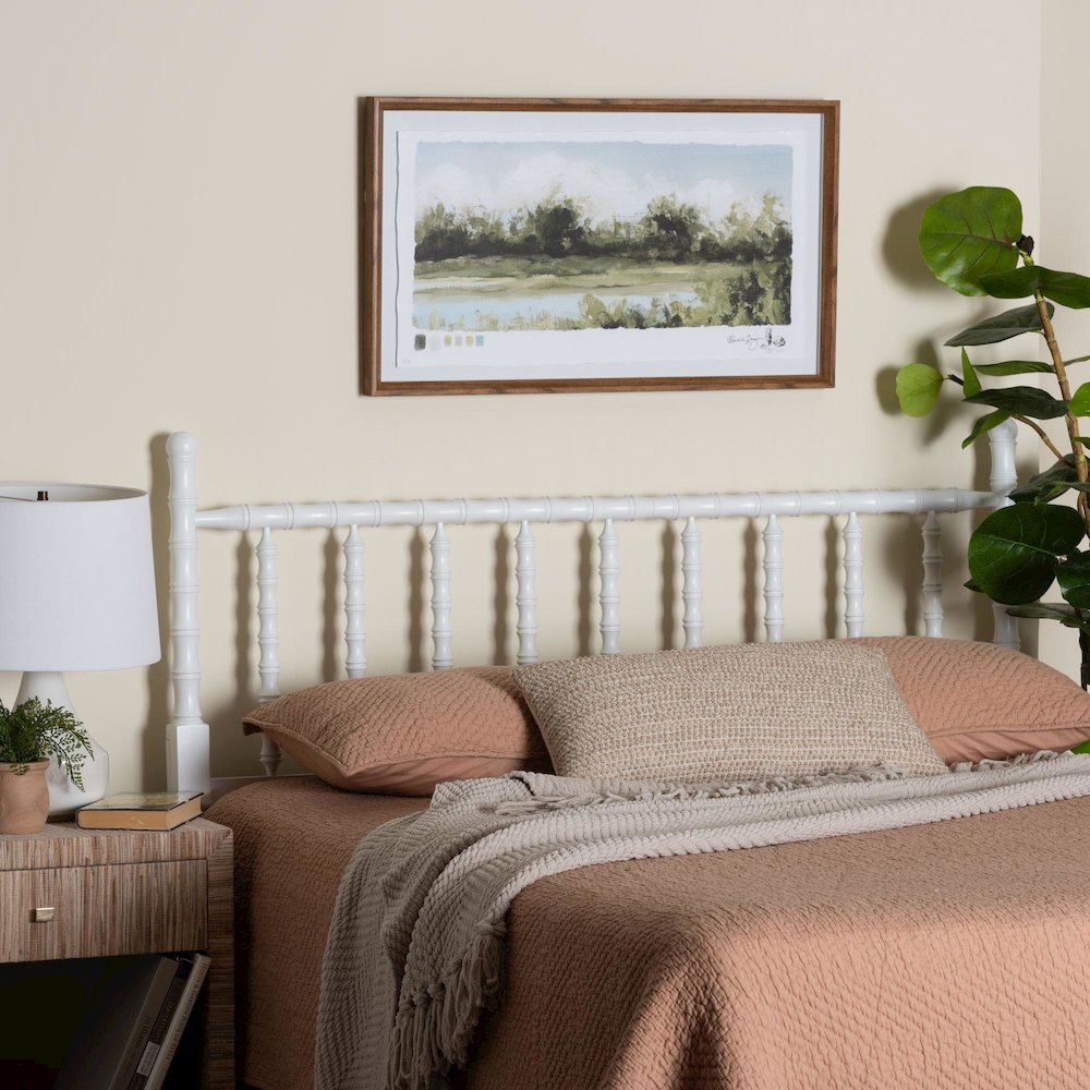 Edaline Bamboo Motif Headboard - Turned Spindle Design, Boho, King, White. Picture 4