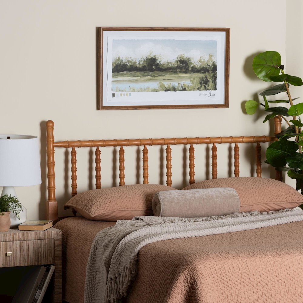 Edaline Bamboo Motif Headboard - Turned Spindle Design, Boho, King, Oak Brown. Picture 4