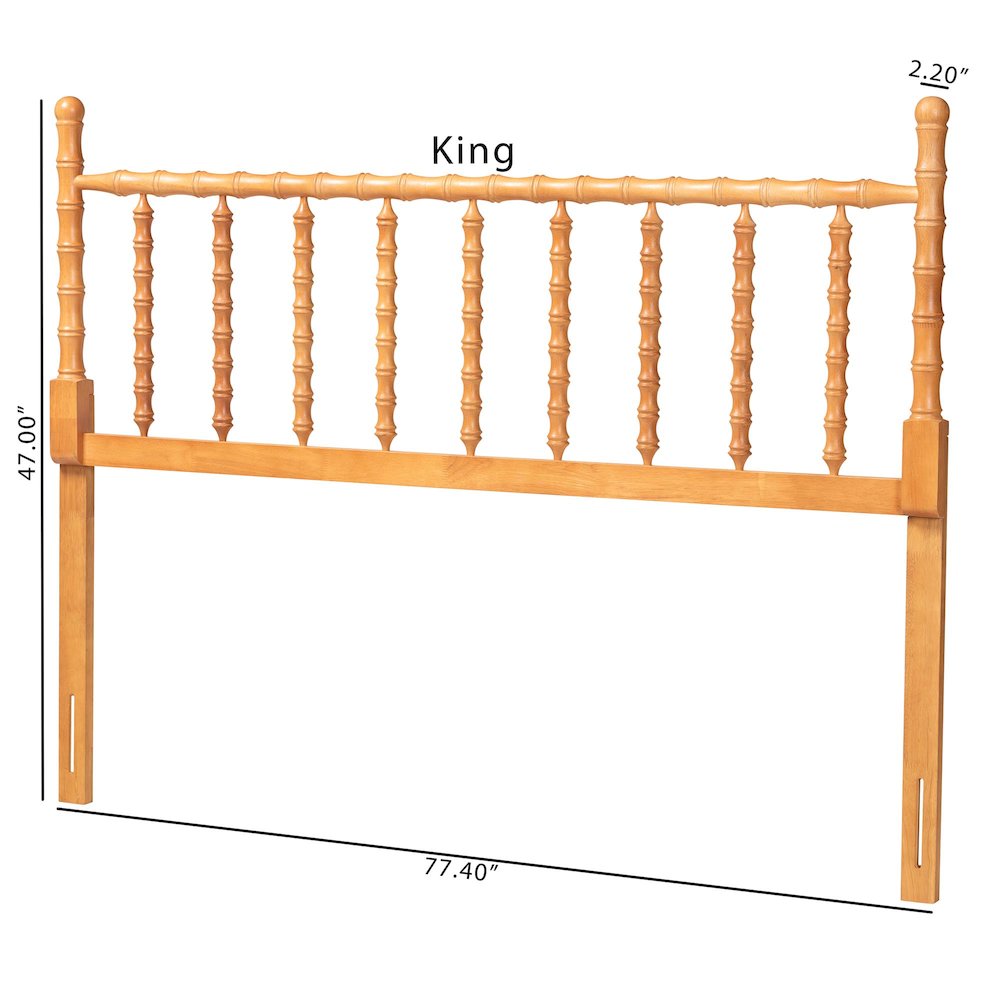 Edaline Bamboo Motif Headboard - Turned Spindle Design, Boho, King, Oak Brown. Picture 7