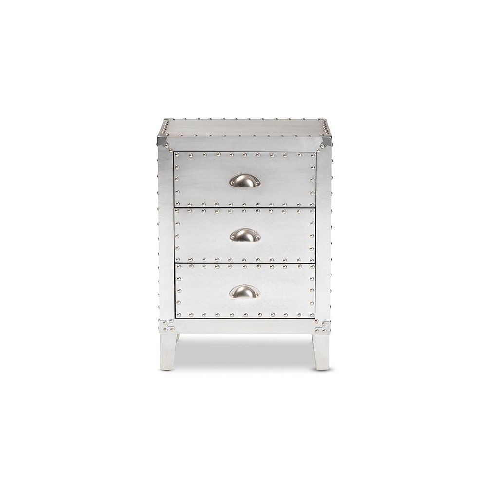 Baxton Studio Claude French Industrial Silver Metal 3-Drawer End Table. Picture 3