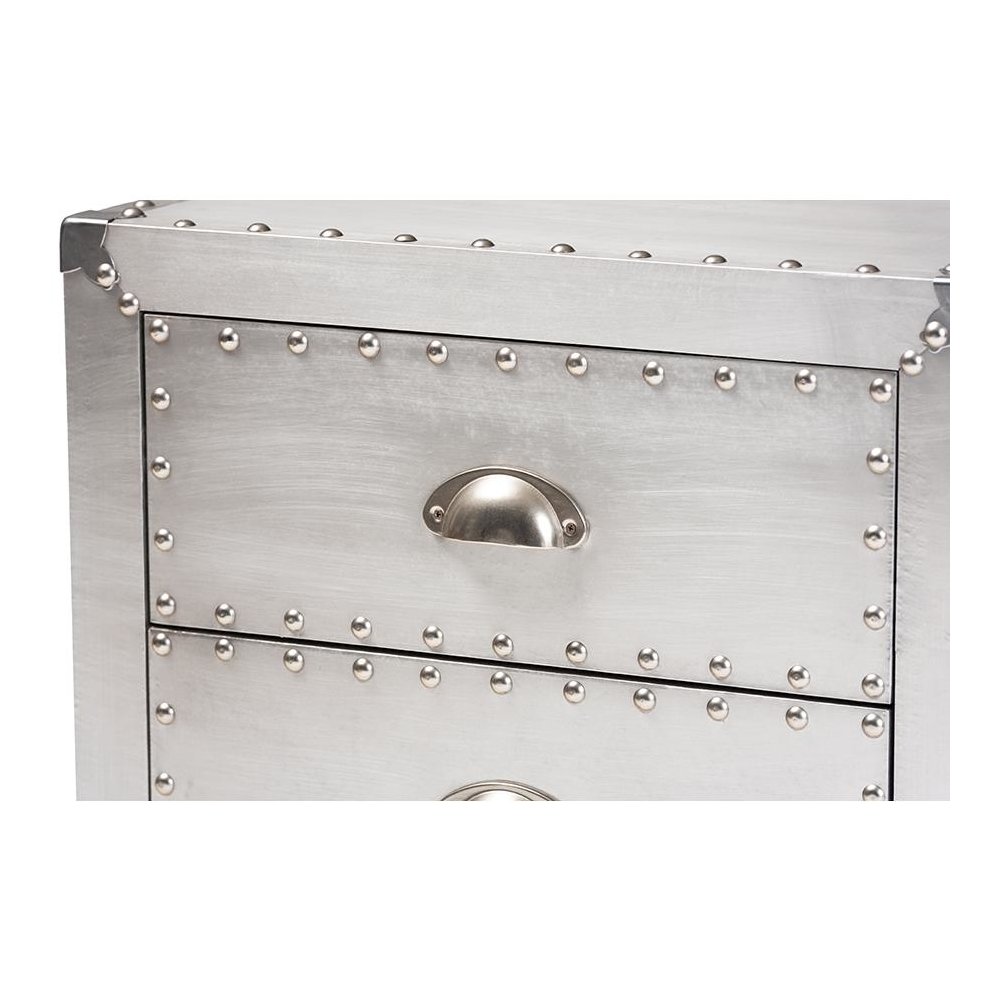 Baxton Studio Claude French Industrial Silver Metal 3-Drawer End Table. Picture 5