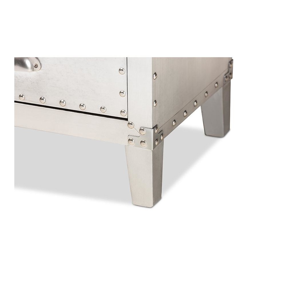 Baxton Studio Claude French Industrial Silver Metal 3-Drawer End Table. Picture 6