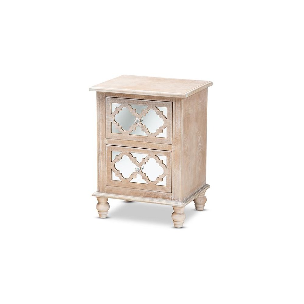 Mirror 2-Drawer Quatrefoil End Table. Picture 1